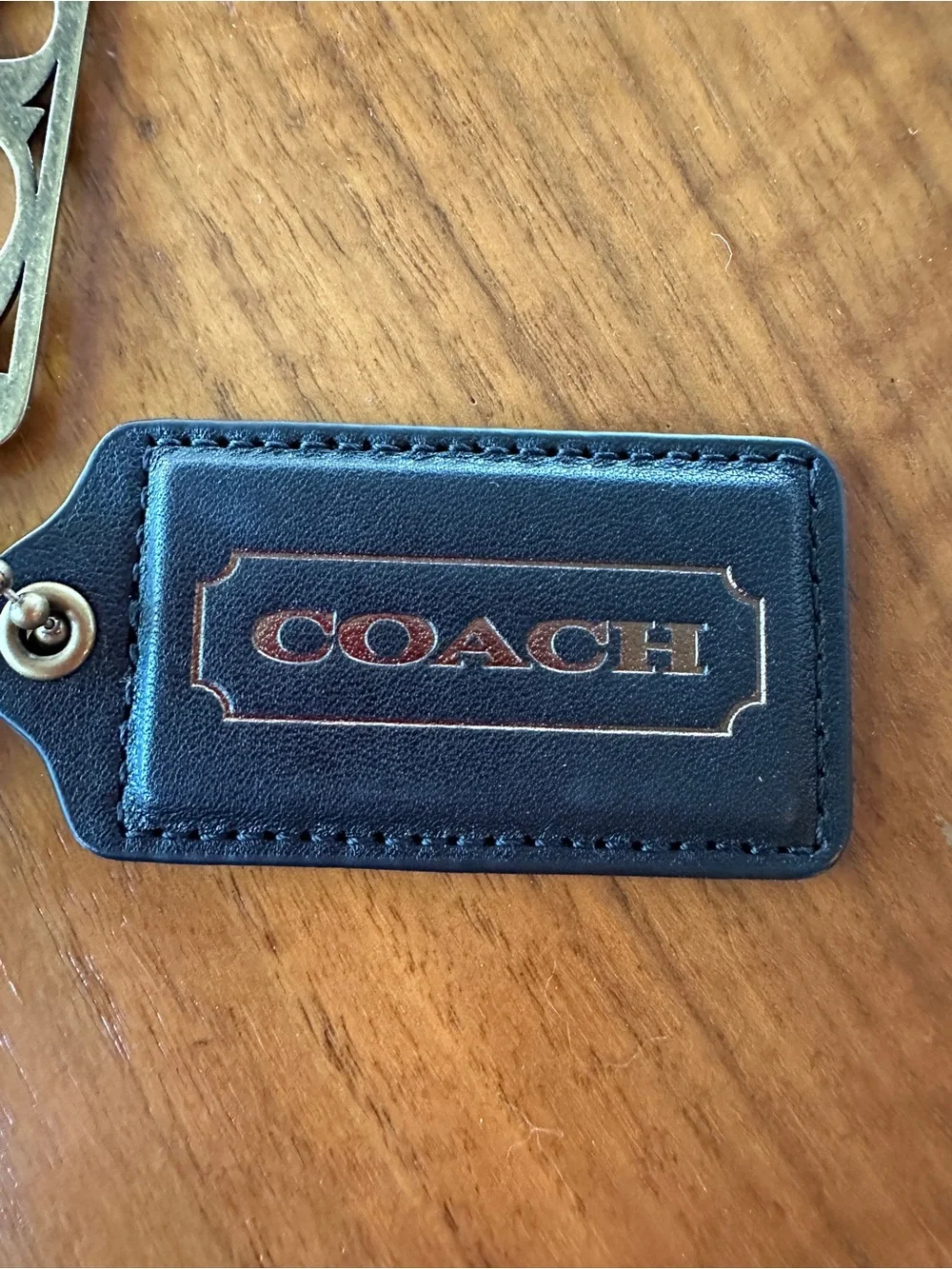 Coach Black Leather Tassel Key Fob with rare Brass Logo Tag